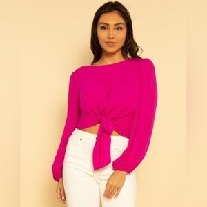 VICI pink blouse with tie bottom and elastic at sleeves